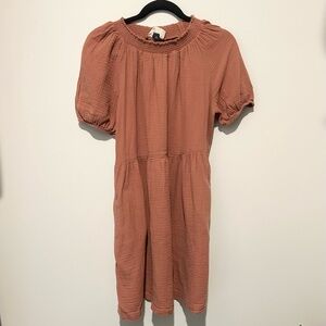 Universal Threads Terra Cotta Puff Sleeve Cotton Gauze Look Short Dress Size M